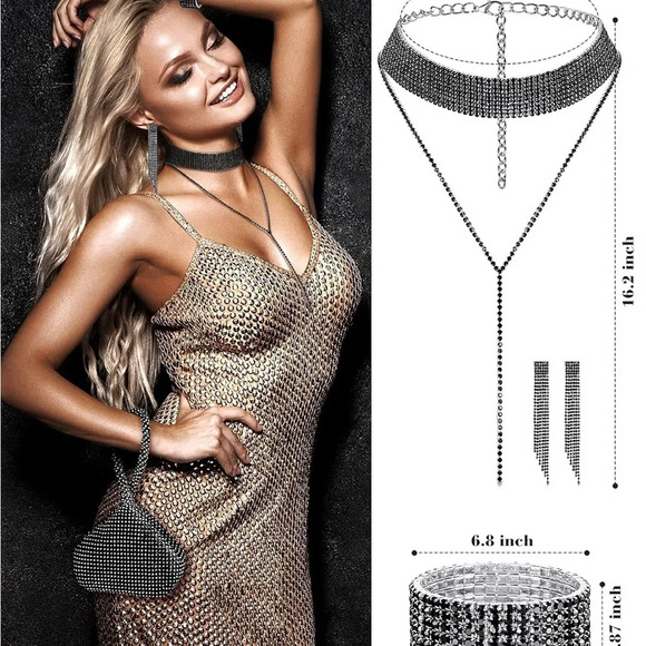 6 pcs Women Crystal Set Rhinestone Choker Necklace,Bangle Bracelet,earring - Picture 1 of 4